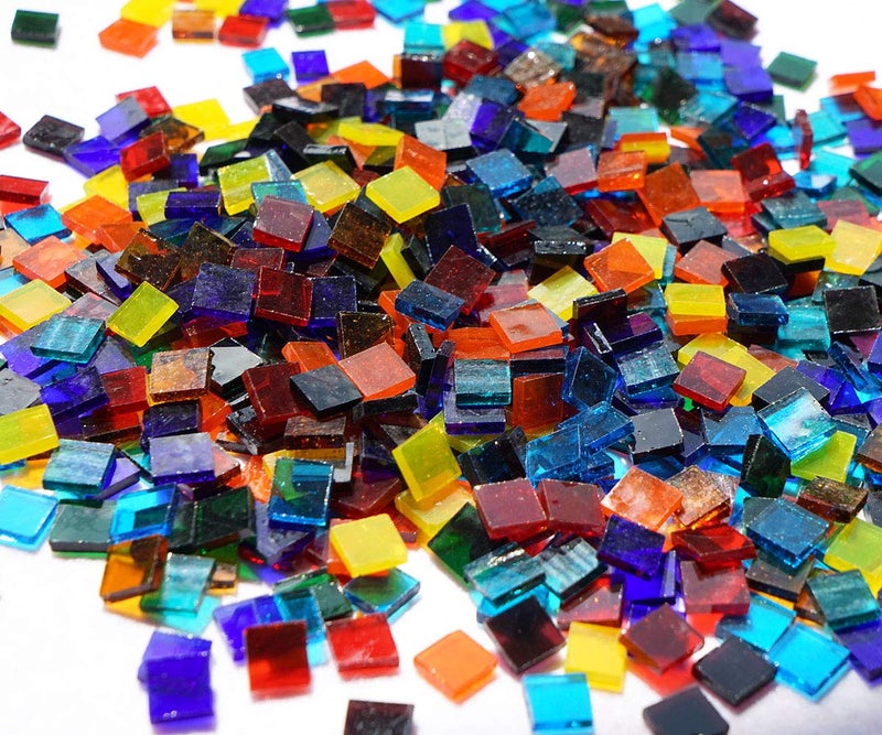 Lanyani Transparent Square Glass Mosaic Tiles Pieces Stained Glass for Crafts, Mixed Colors and Patterns, 500g/1.1lb - Image 4